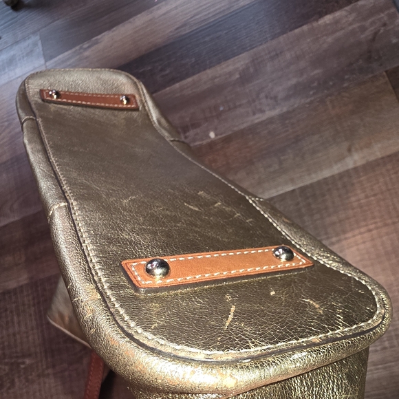 Dooney & Bourke Gold Tote Bag with Brown Straps - Picture 4 of 11